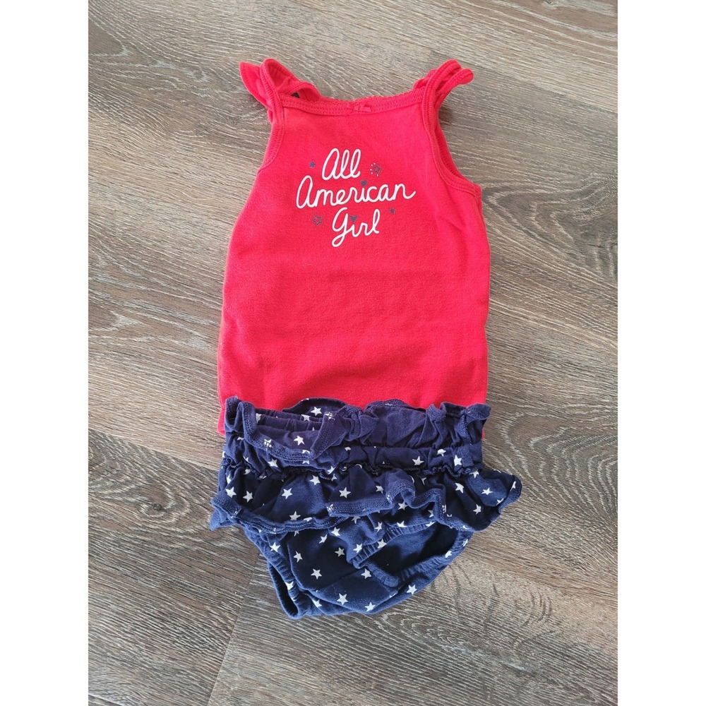 Carters Baby Girl 9M All American Girl Bodysuit Star‎ Ruffle Bloomers Set Red #6